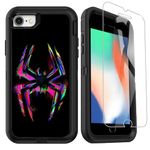 OTTARTAKS Compatible for iPhone SE 2022/2020/3rd/2nd//8/7/6s/6 Case with Screen Protector, Spider Cool Full Body Heavy Duty for Boys Men Black Shockproof 3-Layer Protective Case