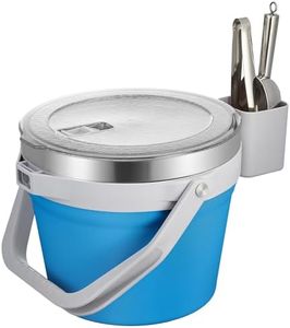 COKTIK 7L Vacuum Insulated Ice Bucket with Lid and Scoop& Tongs,Large capacity Stainless Steel Beverage Bucket for Cocktail, Champagne, Wine, Beer,Large Parties(Blue Suit)