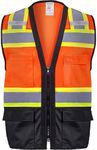 ProtectX Class 2 Hi-Visibility all solid Safety Vest with 6 Pockets, Lightweight, Zip Closure, Reflective Tape, Premium Fluorescent Fabric, ANSI/ISEA Certified, Neon Orange -Black,SMALL