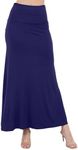 Azules Maxi Skirt for Women- Elegant Long Women's Skirts- Solid Color, Soft, Stretchy, Flowy Boho Rayon- Womens High Waist Fold Over for Any Occasion - Navy, Small