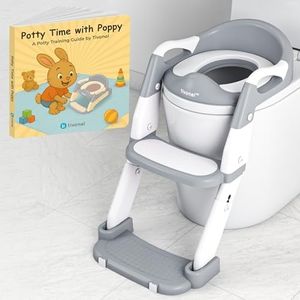 TIVONEL 3-in-1 Toddler Potty Training Toilet Seat with Ladder | Foldable Toilet Potty Training Seat with Step Stool Ladder | 5-Level Adjustable Height | Soft Cushion, Splash Guard & Anti Slip Pad