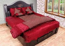 SOLAXO 310 TC Gold Printed Luxury Soft Satin Silk Bedding Set (Red, Set of 8 Pieces)