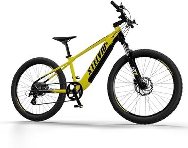 vaan Stelvio Premium Electric MTB Cycle, Yellow- (70 Km Range, Removable Battery,3 Level Pedal Assist, 3 Riding Modes, Hydraulic Disc Brakes, 7 Speed Derailleur, Front Lockout Suspension,18" Frame)