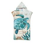 Treer Changing Robe Hooded, Adult Poncho Towel Microfibre Quick Dry Light Weight Towel for Women Men Beach Swimming Surfing Wetsuit Changing Camping Travel (75x110cm,Sea turtle)