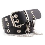 Taasmoog Women's Leather Belt, 1 Pcs Double Grommet Belt Women PU Leather Double Hole Eyelet Belt Punk Goth Halloween Belt(Black)