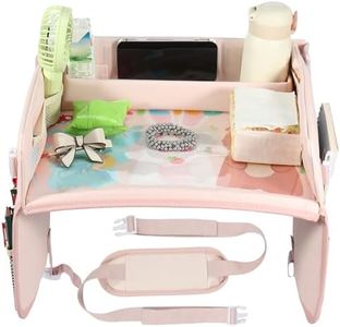 CCJZBCAU Kids Travel Tray with 15 Pockets, Foldable Car Tray, Adjustable Shoulder Strap, Paintable Toddler Car Seat Tray, Car Seat Table Tray for Kids Travel Airplane Outdoor