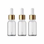 PACKCESS 15ml Clear/Transparent Glass Dropper Bottle With Golden Dropper & White Silicon Teat Pack Of (3)