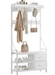 Lulive Hall Tree, 31.5” Entryway Bench with Coat Rack freestanding, 5 in 1 Intelligent Design Shoe Bench and Wall Rack 17 Hooks and Drawers (White)