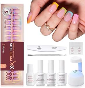 Beetles X Press Summer Nails Kit: Short Square French Tip Press On Nails Kit With 7 Colors 224Pcs Rainbow Nail Tips Nail Glue & Builder Top Coat, UV Light, All-in-One DIY Gift For Women 16 Sizes