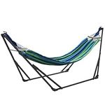 Outsunny Foldable Hammock Stand with Hammock, Portable Hammock with Metal Frame, 2 in 1 Hammock Net Stand, Hammock Chair Stand with Carry Bag, for Patio, Garden, Yard, Green/Blue