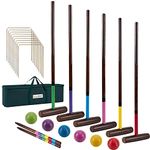 SpexDarxs Six Player Croquet Sets, 32’’ Croquet Set with Premium Wooden Mallets|Colored Balls|Wickets|Stakes| Carrying Bag, Outdoor Lawn Backyard Game for Teenager Adult Family