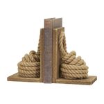 Deco 79 Wood Knot Rope Bookends with Distressed L-Shaped Stands, Set of 2 5"W, 7"H, Brown