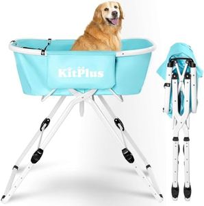 KITPLUS Elevated Portable Dog Bathtub, 5 Height Adjustable Dog Washing Station for Pet Shower and Grooming Foldable Bathing Tub with Storage & Anti-Slip Design for Small Large Dogs Cats