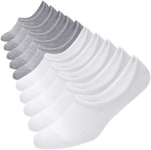 WANDER No Show Socks 10 Pack Cotton Non Slip Low Cut Invisible Loafer Socks Men&Women Boat Liner(5White+5Grey, Sock Size:6-8)