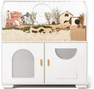 BUCATSTATE Hamster Cage w/Storage Cabinet, Large Enclosure with Cage Casters Small Animal Cage for Gerbils, Dwarf Syrian Hamster, Rats 100L X 50W X 110H CM (White)