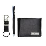 Giftana Personalized Wallet with Pen, Bottle Opener Keychain with Name, 3 in 1 Personalised Gifts for Husband, Father, Customized Corporate Gifts for Men Employee, Bhai Dooj Gift for Brother (Black)