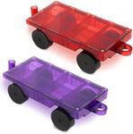 Playmags 2 Piece Car Set: with Stronger Magnets, STEM Toys for Kids, Use with All Magnetic Tiles and Blocks Sturdy, Super Durable with Vivid Clear Color Tiles. (Colors May Vary)