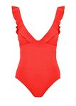 Women¡¯s Ruffle Swimsuit Monokini Tummy-Hide One Piece with Cross Tie Back Swimwear (FBA) Coral