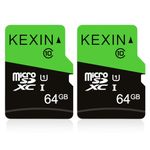 KEXIN 2 Pack Micro SD Card 64GB Memory Card Micro SD Extreme MicroSDXC SD Card Class 10 U1 Micro SD 64 GB Microsd Cards TF Card for Smartphone, Fire Tablet, Monitor, Dash Cam, Switch (Black Green)