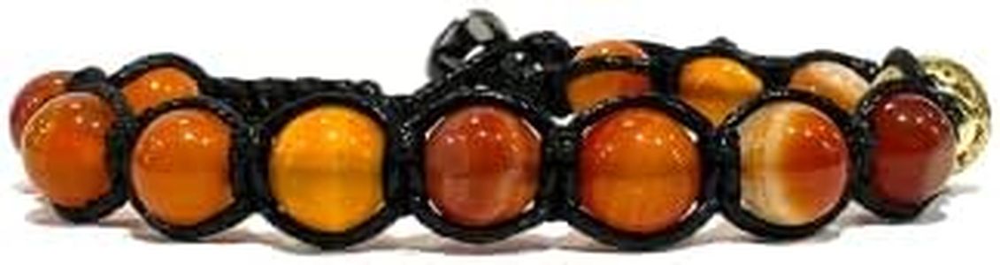 Samsara Tibetan Buddhist Bracelet - Shamballa with Orange Agate Striped - Waxed Cotton Yarn, Stone, STRIPED ORANGE AGATE