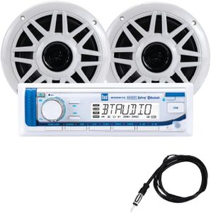 Dual Electronics MXP152W Marine Radio | AM/FM Digital Media Receiver with Built-in Bluetooth | (2) 6.5" Marine Stereo Boat Speakers | Antenna | USB Playback with 2.1A Fast Charging | White
