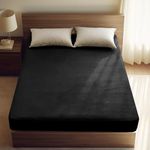 PHF Ultra Soft Velvet Fitted Sheet Queen Size, 16" Deep Pocket with Wider Stronger Elastic Band, Easy Fit Easy Care, 1 Pack Cozy Comfy Flannel Bottom Sheet for All Seasons, No Pillowcases, Black