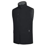 Men's Softshell Vest Fleece-Lined Windproof Sleeveless Jacket for Travel Hiking Fishing Running Golf (Black, S)