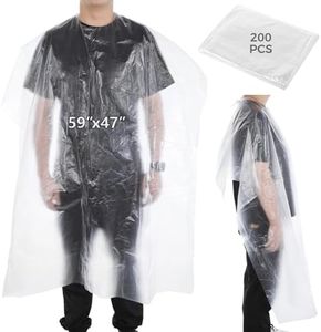 JUSTDOLIFE 200 Pcs Disposable Capes for Hair Stylist, Clear Plastic Cutting Capes for Hairstylist, Shampoo Cape for Salons Waterproof, 47 x 59 Inches Professional Hair Cutting Cape