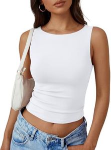 Trendy Queen Women's Double Lined Boat Neck Tank Tops White