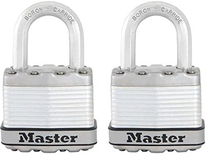 MASTER LOCK Pack of 2 Heavy Duty Padlocks, Security Level 8/10, Outdoor, Keyed, Laminated Steel, Weatherproof, Standard Shackle