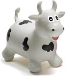 Happy Hopperz Inflatable Bouncy Animal with Grippable Ears/Horns, Easy to Clean Space Hopper for Indoor and Outdoor Play, Bouncing Toy, Pump Included, 12 Months-5 Years, White Bull