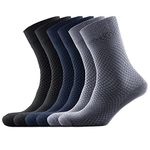 MissShorthair Bamboo Socks for Men Soft Breathable Dress Socks Bamboo Calf Socks for Men's Work Casual Socks 6 Pairs 10-13 Blue/Black/Grey