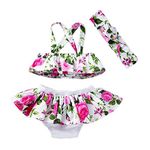 Hopscotch Girls Floral Print Slim Fit BlouseShorts Set with Headband In White Color for Ages 9-12 Months