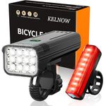 KELNOW Bike Lights for Night Riding, 12000 Lumen 12 LED 13800 mAh 60H Runtime Super Bright Aluminum Bicycle Light Front and 40H Runtime Taillight, IPX6 USB Rechargeable LED Headlight Rear Light Adult