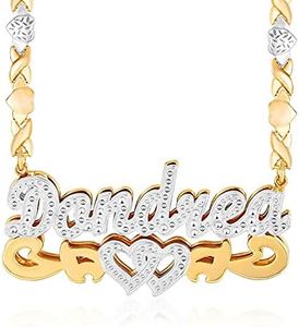 Name Necklace Double Plated Nameplate Necklace Two Tone Heart Custom Necklaces Personalized Double Layered Heart Choker Necklace Gift for Women Men Necklace Jewelry (D-Double Hearts)
