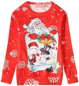 SSLR Big Girls' Xmas Crewneck Pullover Funny Ugly Christmas Sweatshirt (Small, Orange Red)