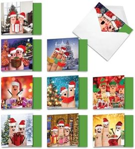 Christmas Fingers: 10 Assorted 'Square-Top' Christmas Note Cards Featuring Heartfelt Images of Finger Puppets in The Christmas Spirit; with Envelopes. MQ4983XSG-B1x10