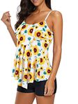 Bathing Suits for Women Tankini Swimming Suit 2 Pieces Swimsuit Plus Size Swimwear Top with Boyshorts Swim Suits Sunflower Printed 16-18