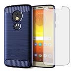 Compatible with Moto E5/G6 Play/MotoG6 Forge Case and Tempered Glass Screen Protector with Slim Silicone Carbon Fiber Phone Cover for Motorola MotoG6Play Moto6 G 6 6G G6Play MotoE5 5E Women Men Blue