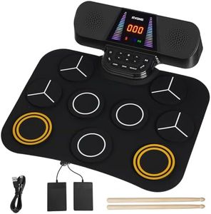 Kids Electronic Drum Set with Screen – 9 Pad Roll-Up Electric Drum Pad with Light Mode, Built-in 2 Powerful Speakers, Foot Pedals, Drumsticks, for Boys Girls Beginners Gift