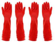 2 Pairs Heavy Duty Rubber Gloves with Extra Long Cuffs, Durable Kitchen Gloves with Non-slip Grip, Car Washing Gloves Suitable for Dish washing, Household Cleaning, Gardening, Size M