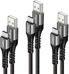 USB C Cable, 3 Pack (1m,1.8m,3m) Fasgear Braided USB 2.0 A to Type C Cord 3A Fast Charging 480Mbps Hi-Speed Compatible with Galaxy Z Fold 4/S23/A13, Oppo Find X3/A76, Moto G62, iPad Air 5 (Grey)