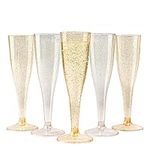 MATANA 240 Premium Elegant Plastic Champagne Flutes, 133ml - Gold & Silver Glitter Toasting Glasses for Cocktails, Dessert - Reusable Prosecco Glasses for Weddings, Birthdays & Parties