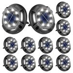 Fohil 12 Pack Solar Ground Lights Outdoor,12 LEDs Solar Disk Lights Waterproof In-ground Lights for Pathway Lawn Yard Patio Walkway Driveway Deck Garden Decor