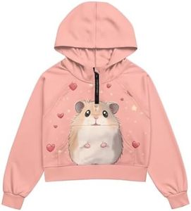 Zengppxfd Heart Hamster Girls Half Zipper Sweatshirts Size 11-12 Cute Trendy Spring Fall Pullover Crop Tops for Teen Girls Long Sleeve Sweater