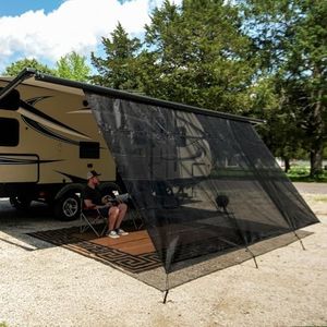 NAIMORUI RV Awning Shade Screen with Zipper, 8'X20'3" RV Awning Front Shade Screen, Black Mesh UV Blocker Sunshade Complete Kits for RV Camper Motorhome Trailer, Black