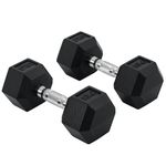 HOMCOM 2x10kg Rubber Hex Dumbbell Set Anti-Rolling Free Weights Dumbbells Pair with Knurled Grip for Home Gym Strength Training Exercise