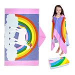 MOEMOE BABY Kids Hooded Beach Towel Cartoon Children Bath Poncho Cotton Bathrobe Swim Towel with Hood for Girl Boy Large Size 50"*30" (Rainbow Unicorn)