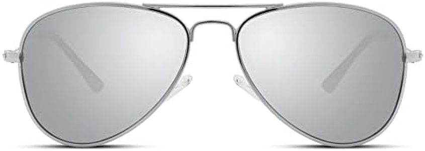 Pro Acme Polarized Kids Aviator Sunglasses, UV400 Protection Metal Frame Unbreakable for Toddlers Age 3-8(Silver Frame/Silver Mirrored Lens)
