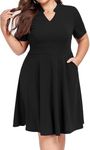 C4D Women Plus Size Fit & Flare Maxi Dresses (PLS002_Black_5XL)